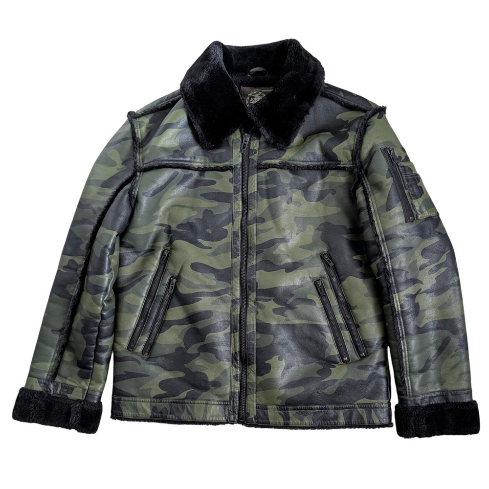 Jordan Craig Camo Shearling Lined Bomber Jacket Men‎ Large Faux Leather Aviator
